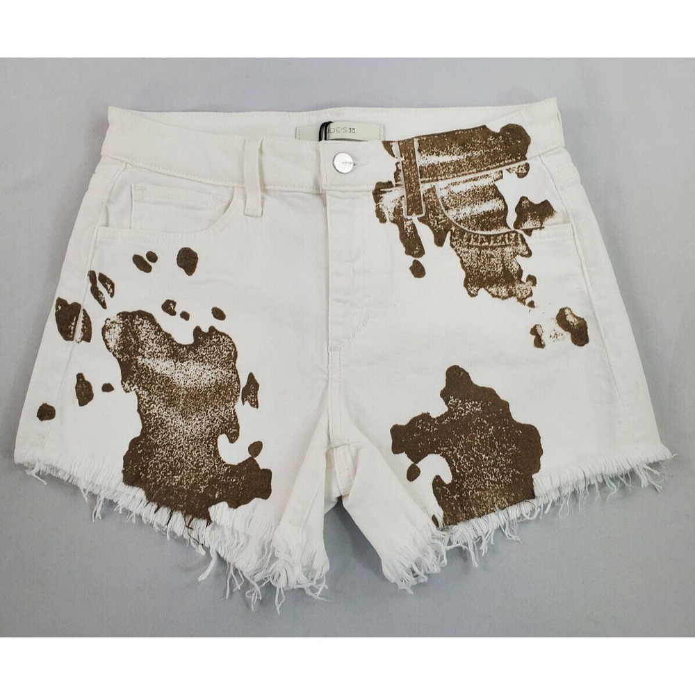 Joe's Jeans The Ozzie 4" Cut Off White Cow Print Denim Shorts 26 45TP7WHT4860